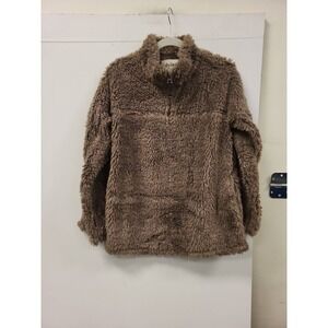 Dylan Los Angeles Pullover‎ Fuzzy Sherpa Jacket Womens Size S Brown Casual Top